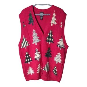 VTG Jacque &‎ Koko Christmas Sweater Vest 22/24 Holiday Trees Ugly Sweater